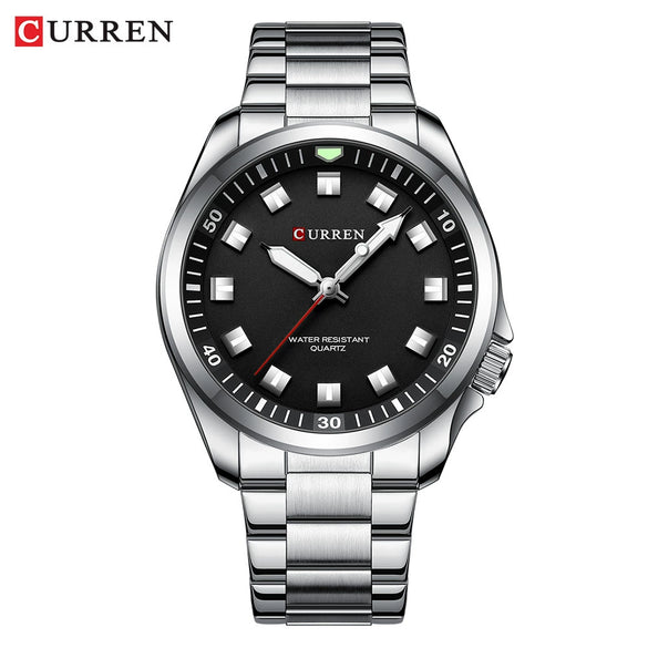 Men's Business Alloy Case Stainless Steel Band Round Dial Waterproof Quartz Watch