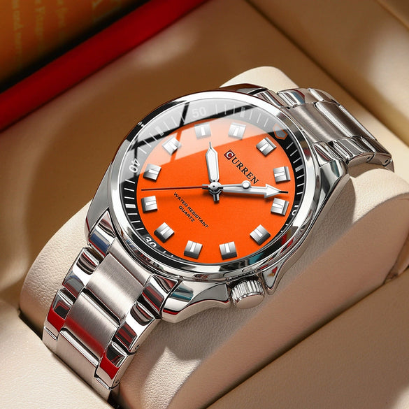 Men's Business Alloy Case Stainless Steel Band Round Dial Waterproof Quartz Watch