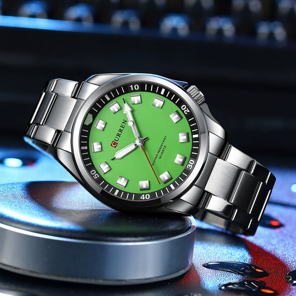 Men's Business Alloy Case Stainless Steel Band Round Dial Waterproof Quartz Watch