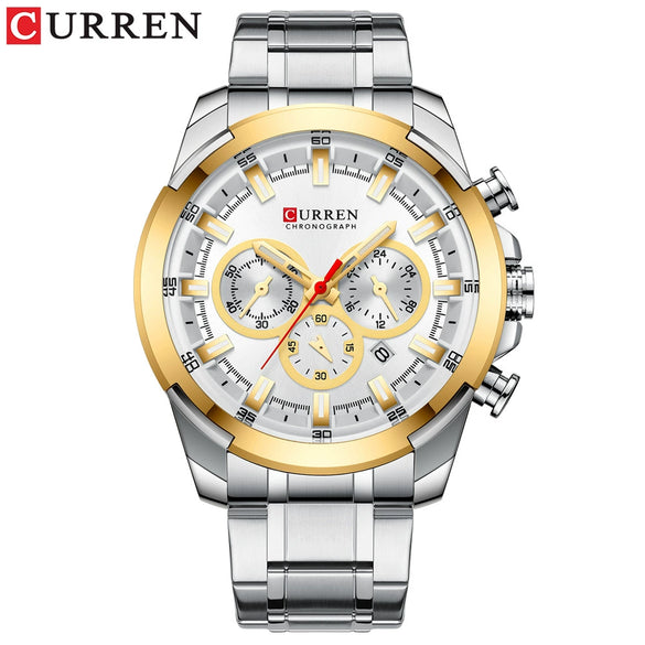 Men's Business Alloy Case Stainless Steel Strap Waterproof Quartz Multi Function Calendar Round Dial Watch