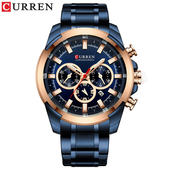 Men's Business Alloy Case Stainless Steel Strap Waterproof Quartz Multi Function Calendar Round Dial Watch