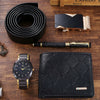 Men's Business Alloy Quartz Watch Gift Set With Stainless Steel Buckle And Round Dial