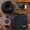 Men's Business Alloy Quartz Watch Gift Set With Stainless Steel Buckle And Round Dial
