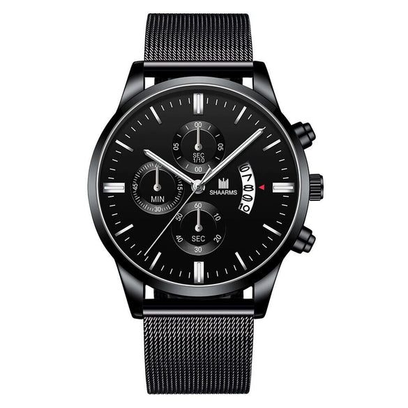 Men's Business Alloy Quartz Watch With Round Dial And Stainless Steel Buckle
