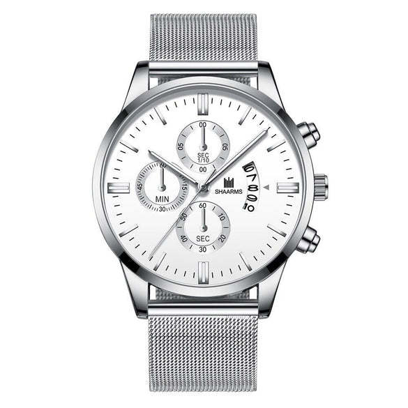 Men's Business Alloy Quartz Watch With Round Dial And Stainless Steel Buckle