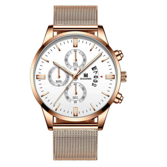 Men's Business Alloy Quartz Watch With Round Dial And Stainless Steel Buckle