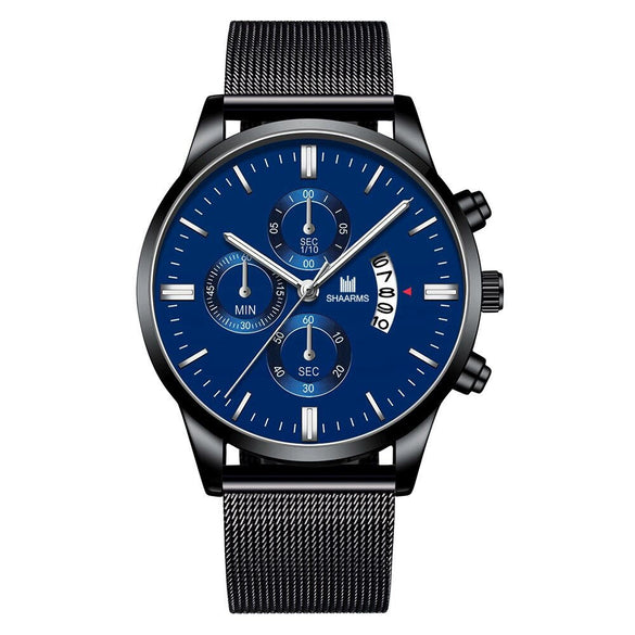 Men's Business Alloy Quartz Watch With Round Dial And Stainless Steel Buckle