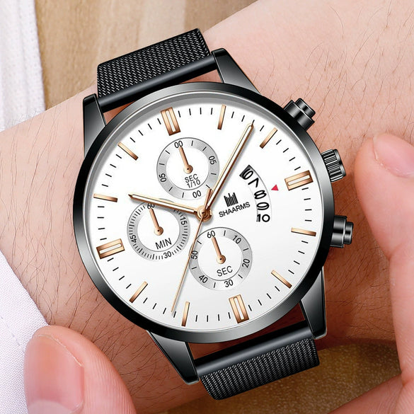 Men's Business Alloy Quartz Watch With Round Dial And Stainless Steel Buckle