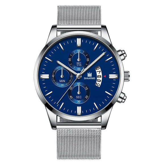 Men's Business Alloy Quartz Watch With Round Dial And Stainless Steel Buckle