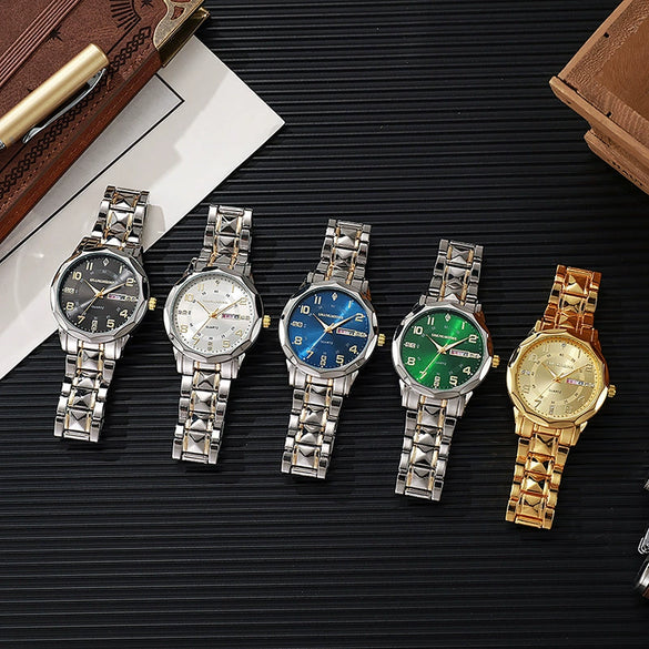 Men's Business Alloy Quartz Watch With Round Dial Waterproof Luminous