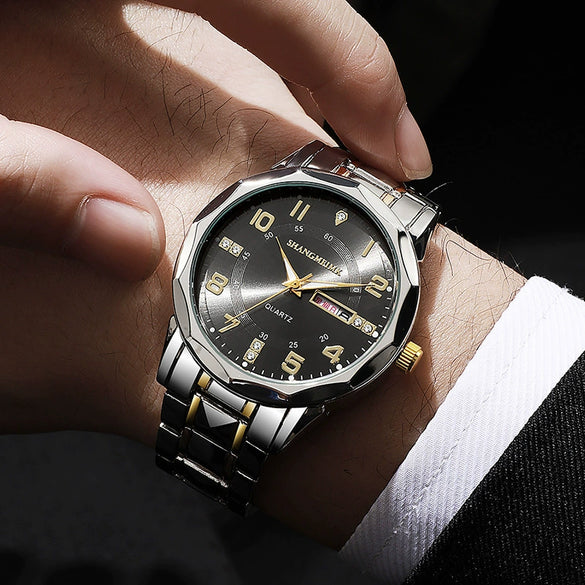 Men's Business Alloy Quartz Watch With Round Dial Waterproof Luminous