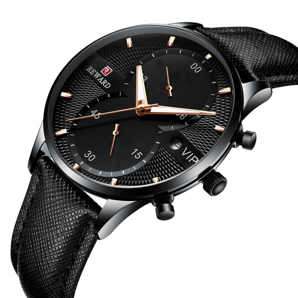 Men's Business And Leisure Waterproof Watch Alloy Case Genuine Leather Strap Round Dial