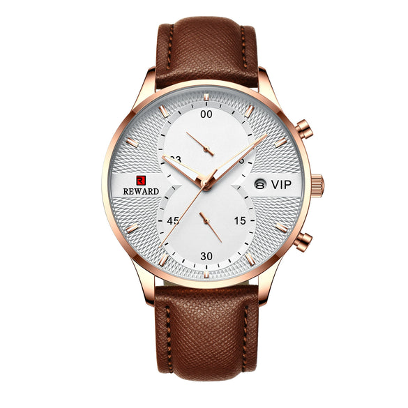 Men's Business And Leisure Waterproof Watch Alloy Case Genuine Leather Strap Round Dial