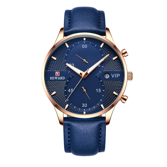 Men's Business And Leisure Waterproof Watch Alloy Case Genuine Leather Strap Round Dial