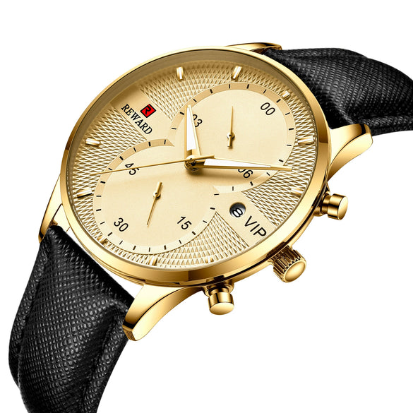 Men's Business And Leisure Waterproof Watch Alloy Case Genuine Leather Strap Round Dial