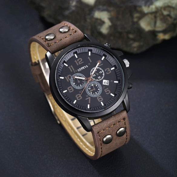 Men's Business Casual Watch With Alloy Case Imitation Leather Strap And Round Dial