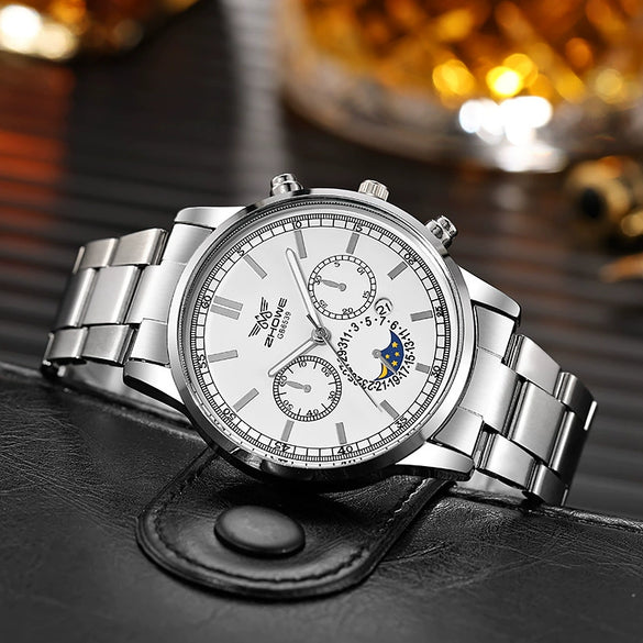 Men's Business Fashion Quartz Watch Alloy Iron Stainless Steel Round Dial