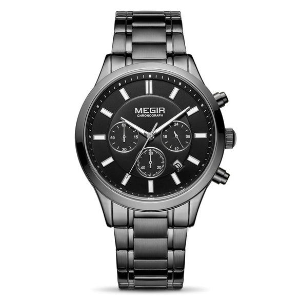 Men's Business Fashion Watch Stainless Steel Belt Round Dial Chronograph Waterproof Luminous Quartz
