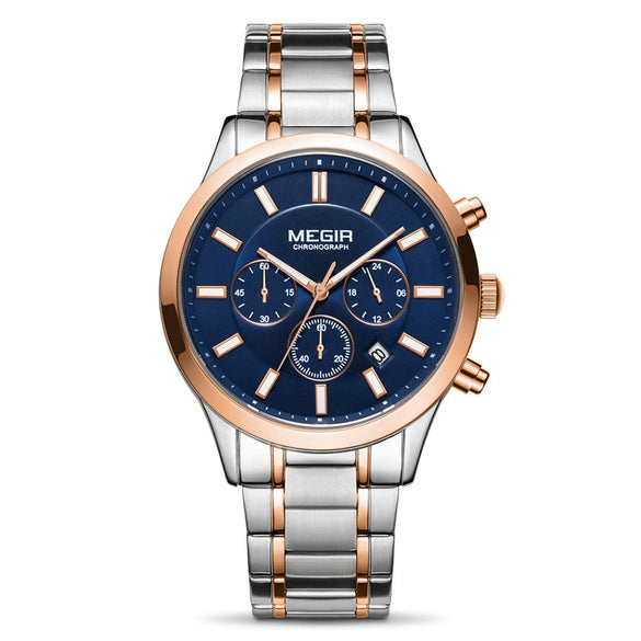 Men's Business Fashion Watch Stainless Steel Belt Round Dial Chronograph Waterproof Luminous Quartz