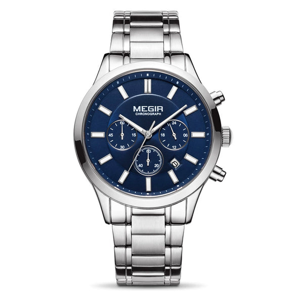 Men's Business Fashion Watch Stainless Steel Belt Round Dial Chronograph Waterproof Luminous Quartz