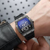 Men's Business Hollow Barrelshaped Quartz Watch Alloy Case Coated Glass Mirror Silicone Strap