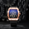 Men's Business Hollow Barrelshaped Quartz Watch Alloy Case Coated Glass Mirror Silicone Strap