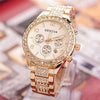 Men's Business Leisure Watch With Three Eye Belt Calendar Diamond Encrusted Alloy Case And Strap Round Dial Stainless Steel Clasp Spiral Crown Ordinary Glass Mirror