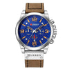Men's Business Multifunction Automatic Date Waterproof Quartz Watch With Round Dial Stainless Steel Clasp Leather Strap And Alloy Case