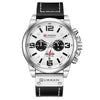 Men's Business Multifunction Automatic Date Waterproof Quartz Watch With Round Dial Stainless Steel Clasp Leather Strap And Alloy Case