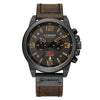 Men's Business Multifunction Automatic Date Waterproof Quartz Watch With Round Dial Stainless Steel Clasp Leather Strap And Alloy Case