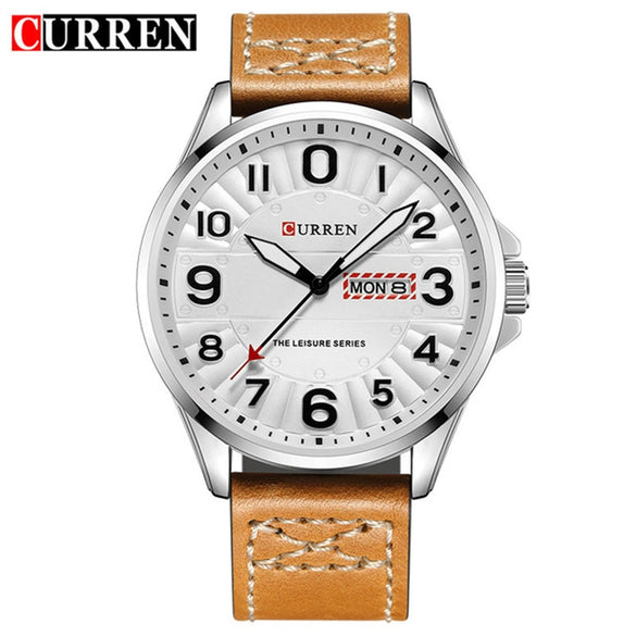 Men's Business Quartz Casual Calendar Watch With Alloy Case Genuine Leather Strap Stainless Steel Clasp And Round Dial