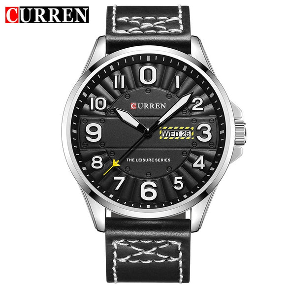 Men's Business Quartz Casual Calendar Watch With Alloy Case Genuine Leather Strap Stainless Steel Clasp And Round Dial
