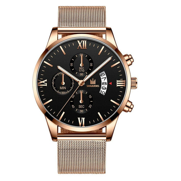 Men's Business Quartz Watch Alloy Case And Strap Round Dial With Printed Logo