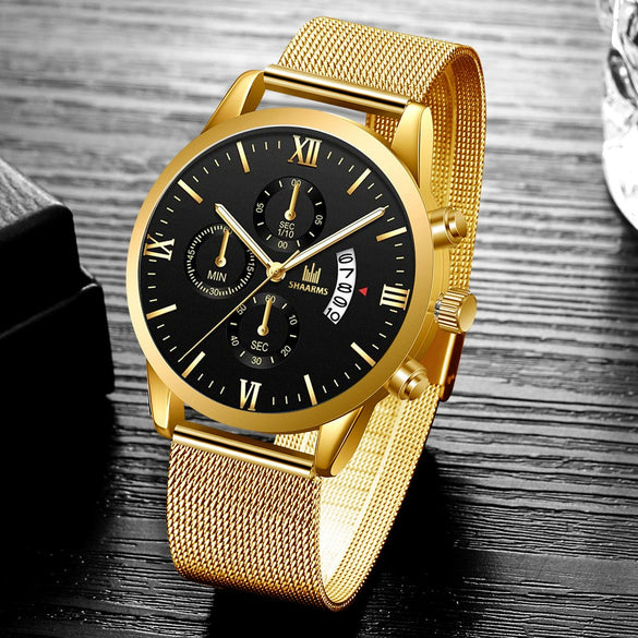 Men's Business Quartz Watch Alloy Case And Strap Round Dial With Printed Logo