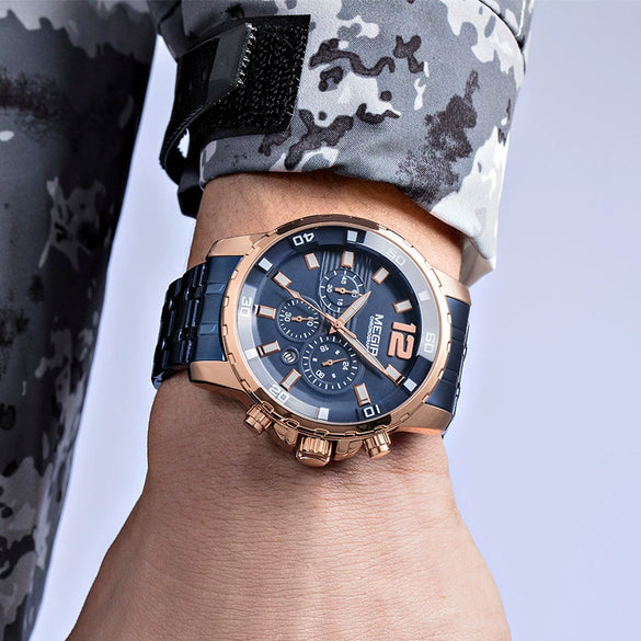 Men's Business Quartz Watch Alloy Case Leather And Steel Belt Round Dial Printed Logo