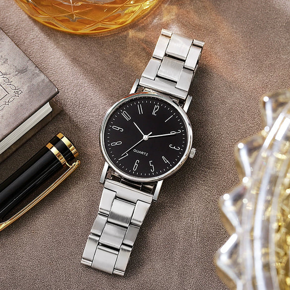 Men's Business Quartz Watch Alloy Case Stainless Steel Band Round Dial