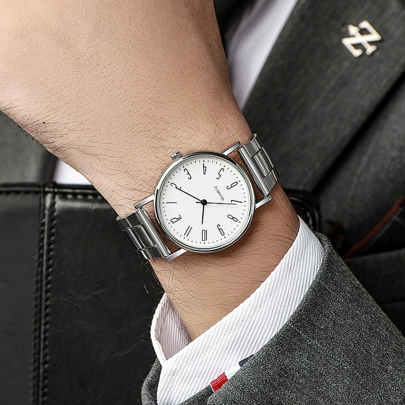 Men's Business Quartz Watch Alloy Case Stainless Steel Band Round Dial