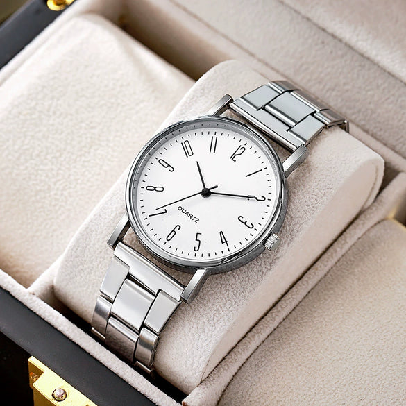 Men's Business Quartz Watch Alloy Case Stainless Steel Band Round Dial