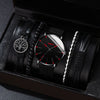 Men's Business Quartz Watch And Bracelet Set Alloy Case Imitation Leather Strap Stainless Steel Buckle Round Dial