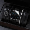 Men's Business Quartz Watch And Bracelet Set Alloy Case Imitation Leather Strap Stainless Steel Buckle Round Dial