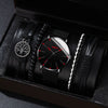 Men's Business Quartz Watch And Bracelet Set Alloy Case Imitation Leather Strap Stainless Steel Buckle Round Dial