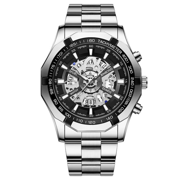 Men's Business Quartz Watch Metal Case Stainless Steel Band Round Dial