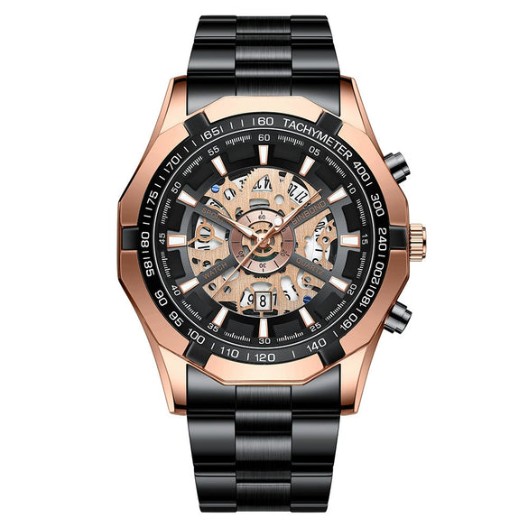 Men's Business Quartz Watch Metal Case Stainless Steel Band Round Dial