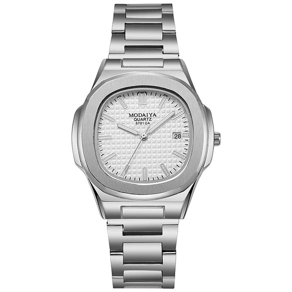 Men's Business Quartz Watch Steel Alloy Square With Diamond Scale Calendar