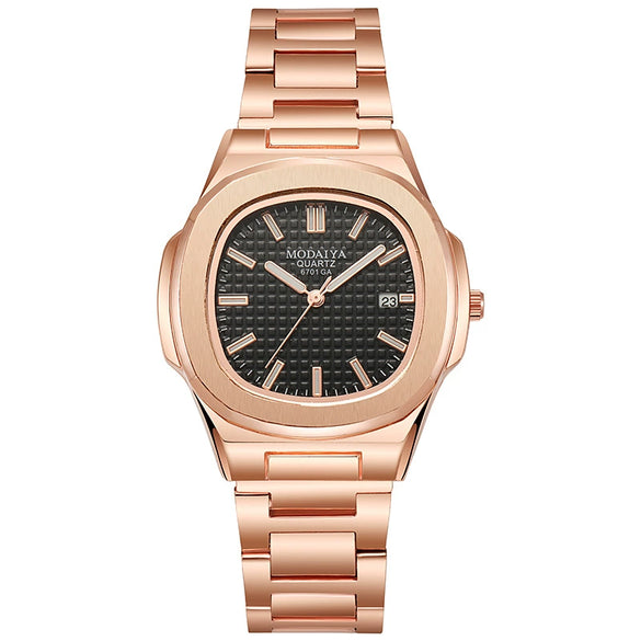 Men's Business Quartz Watch Steel Alloy Square With Diamond Scale Calendar