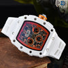 Men's Business Quartz Watch With Hollow Ceramic Style Round Dial Rubber Strap And Pointer Display