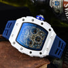 Men's Business Quartz Watch With Hollow Ceramic Style Round Dial Rubber Strap And Pointer Display