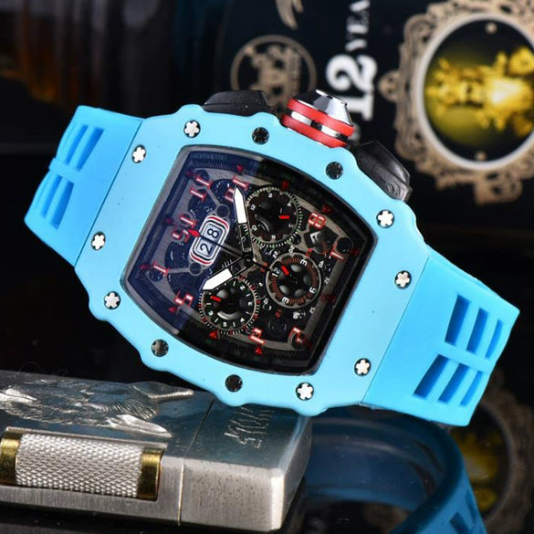 Men's Business Quartz Watch With Hollow Ceramic Style Round Dial Rubber Strap And Pointer Display
