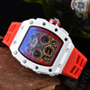 Men's Business Quartz Watch With Hollow Ceramic Style Round Dial Rubber Strap And Pointer Display