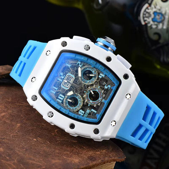 Men's Business Quartz Watch With Hollow Ceramic Style Round Dial Rubber Strap And Pointer Display